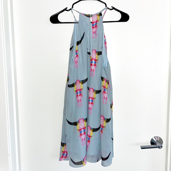 Show Me Your MuMu Gomez Western Print Halter Dress Lite Bright Bull Size Small - Picture 3 of 7